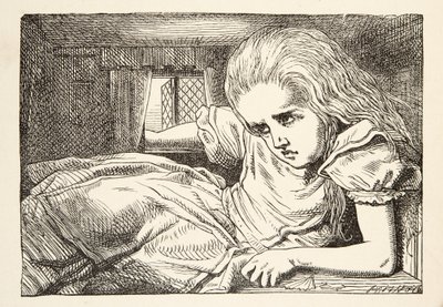 Alice cresce troppo per la stanza, da Le Avventure di Alice nel Paese delle Meraviglie di Lewis Carroll, pub. 1891 da John Tenniel
